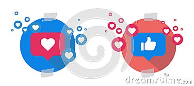 Like and Love icons. Thumbs up and heart, social media icon. Vector illustration. Vector Illustration